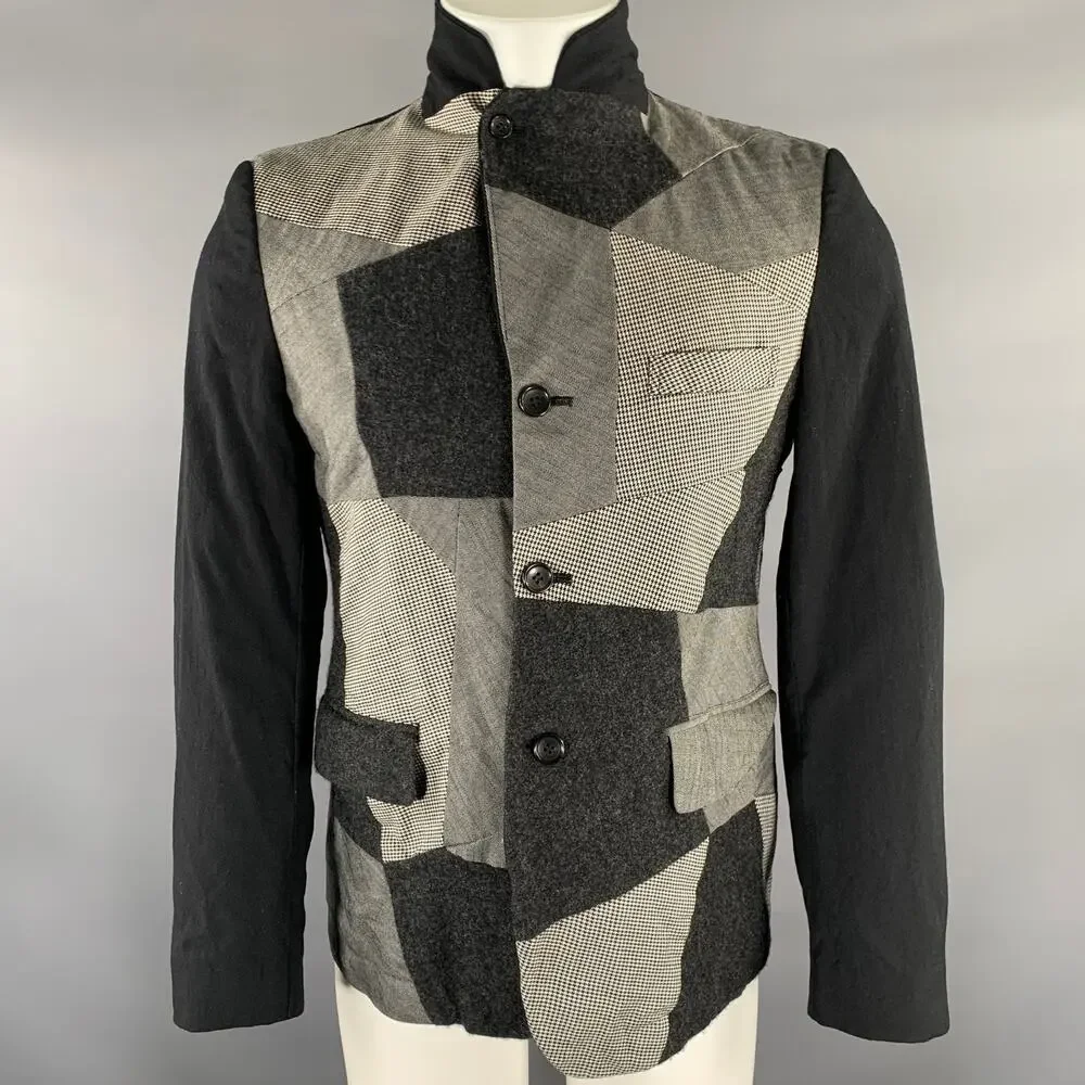 COMME des GARCONS BLACK Chest Size M Black Grey & White Patchwork Sport Coat